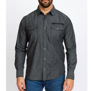 Rock & Republic Western shirt button down zip front pocket Charcoal gray SZ XL